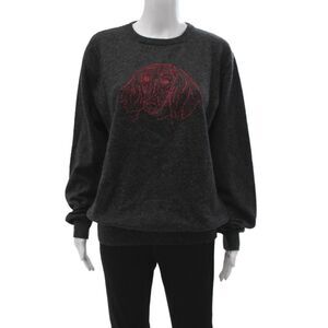 Le Lion Womens Merino Wool Gray Crew Neck Pullover Long Sleeve Dog Size M